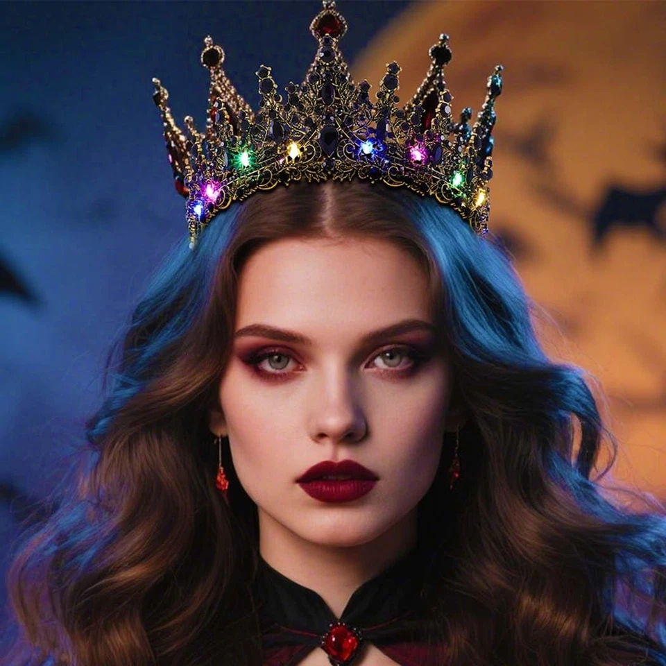 Corona de Halloween iluminada tocado negro pelo gótico para (color negro claro,... Foto 3 de 4