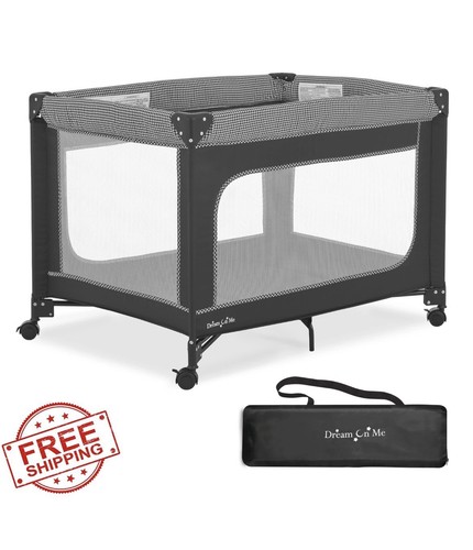 Dream On Me EZGo Portable Playard Black White Carry Bag Mesh Mattress