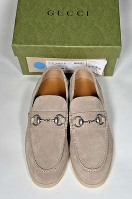 GUCCI Konrad Horsebit Loafers Oatmeal Suede Leather Made in Italy   EU 39 / UK 5