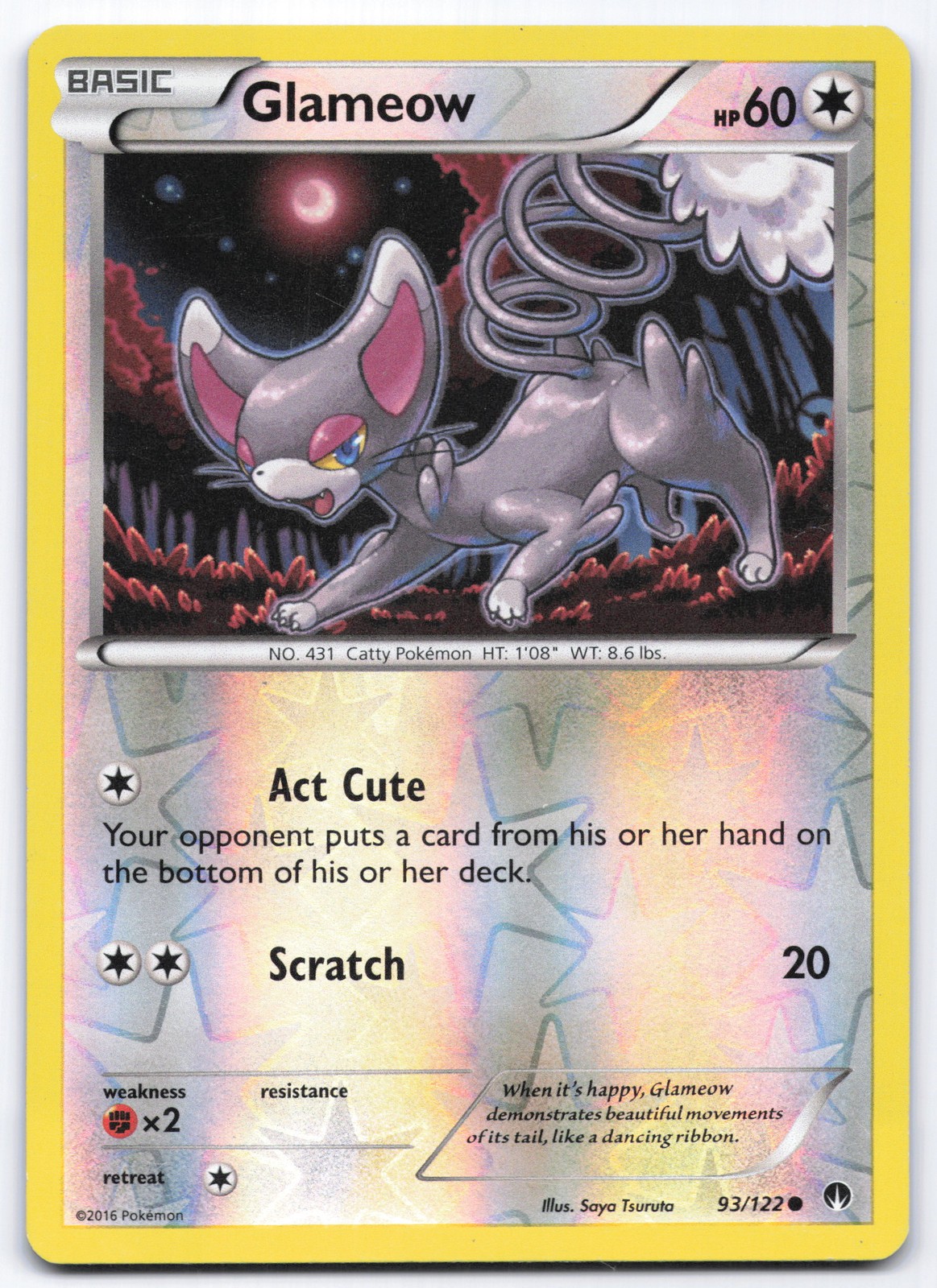 Glameow 93/122 XY - BREAKpoint Holo Common Pokemon Card LP