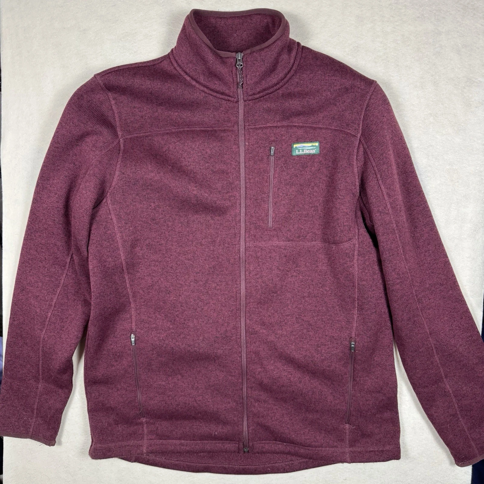 L.L. Bean Full Zip Fleece Jacket XL Tall Red Heather Slightly Fitted Mens