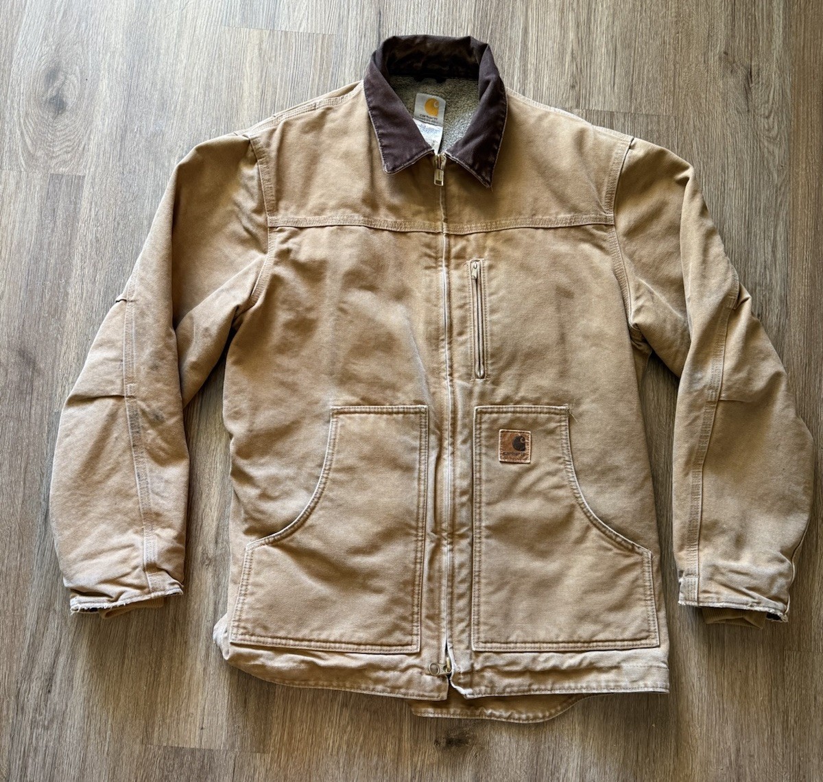 Vintage Carhartt C61 CML Sandstone Ridge Coat Sherpa Lined Camel