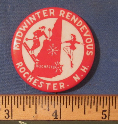 VINTAGE SKIING SKATEING MIDWINTER RENDEVOUS ROCHESTER NH PINBACK