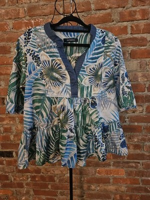 Jim Thomson Peplum Cotton Tropical Print Blouse