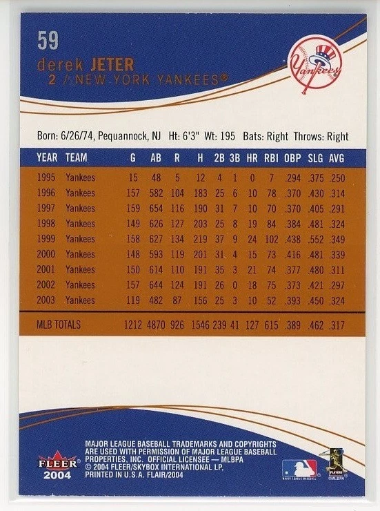 2004 Flair #59 Derek Jeter New York Yankees - Image 2 of 2