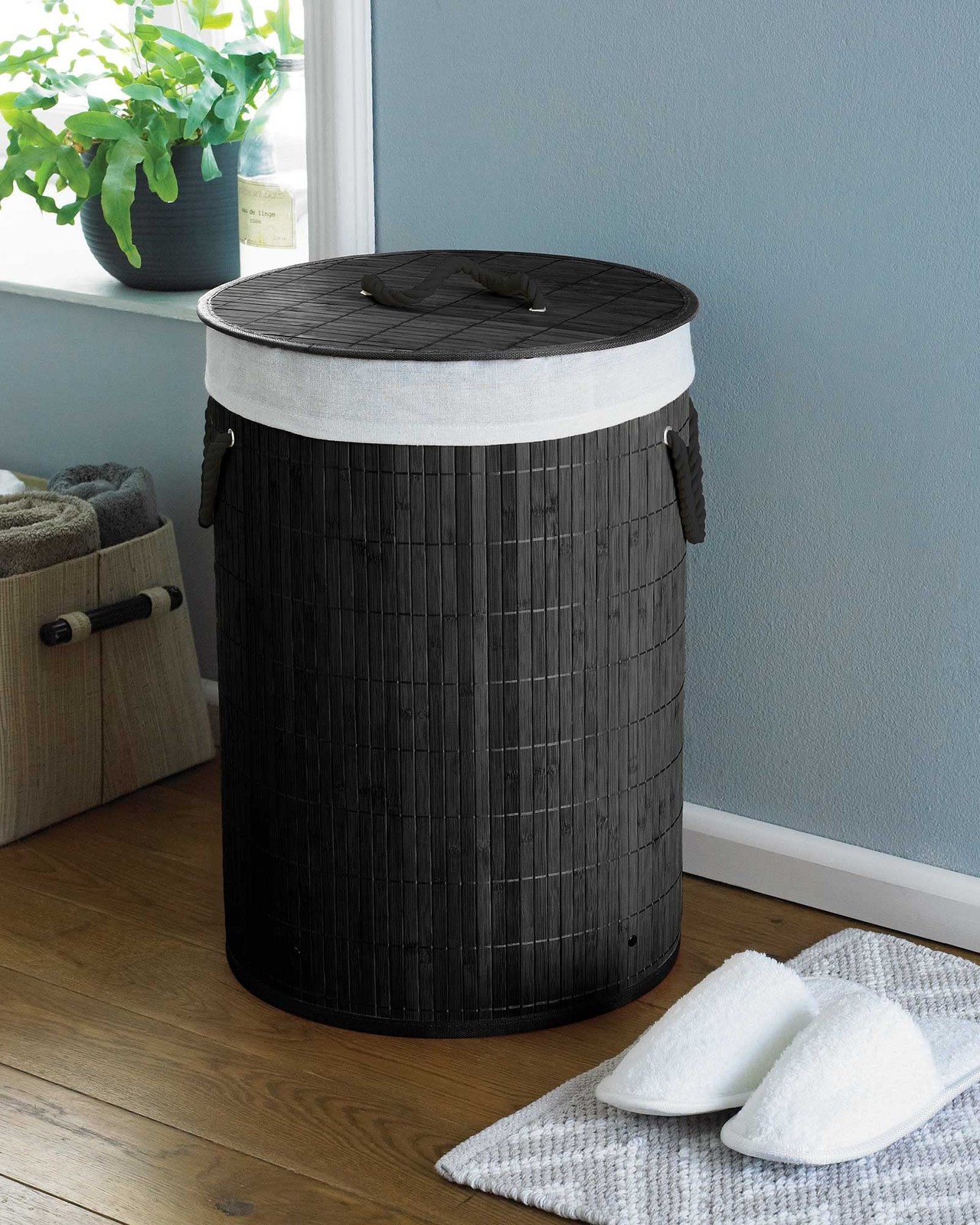 Folding Bamboo Laundry Hamper Basket Storage Bin Charcoal by COUNTRY CLUB