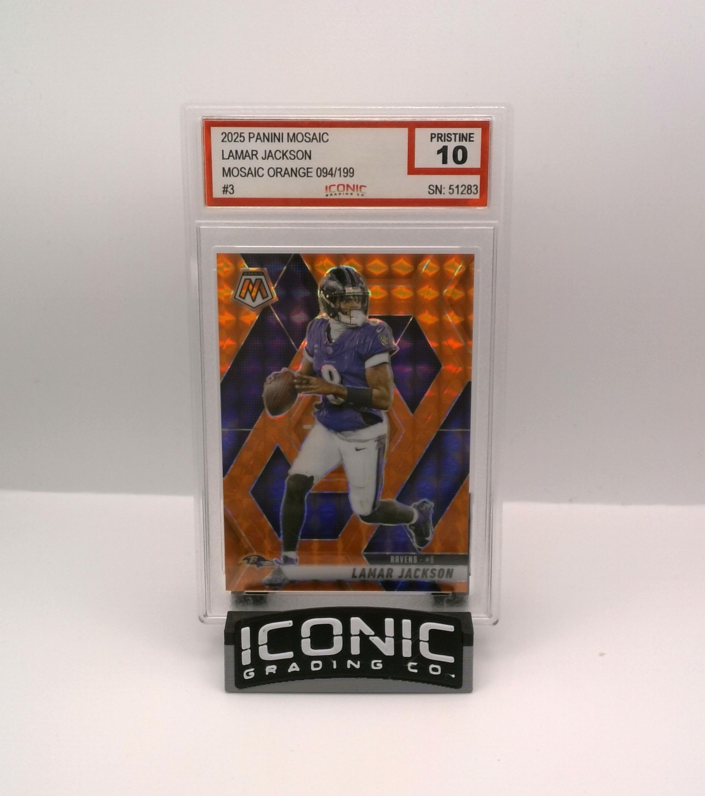 2025 Panini Mosaic #3 Lamar Jackson Mosaic Orange #/199