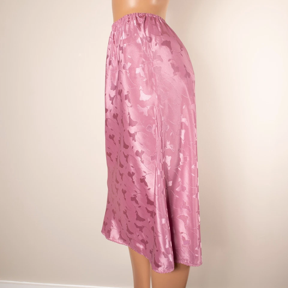 Falda De Colección Para Mujer Rosa Media Sin Mangas Floral Sedosa Satén Abertura Lateral S/M EE. UU. Foto 3 de 4