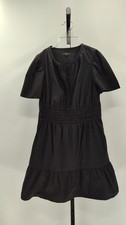 Quince Women 100% Organic Cotton Poplin Tiered Mini Dress Black Basic Sleeved S