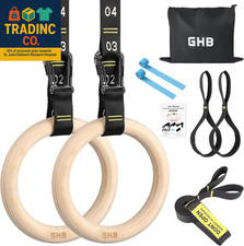 Gymnastic Rings Wooden Gym Rings 1.25" Olympic Rings Adjustable Straps Pull up R