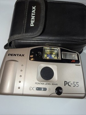 Pentax PC-55 30mm Film Point and Shoot Camera Silver Tested W/ Case