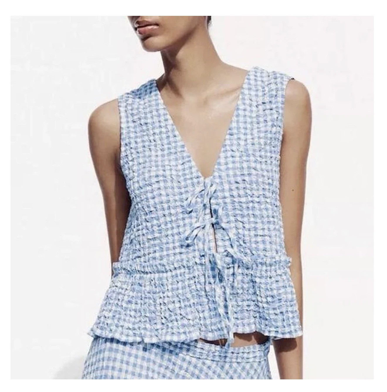 Zara Blue Gingham Sleeveless Top Size XS New Without Tags