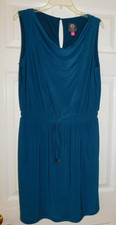 Vince Camuto Casual Dress Women's Size 10 Teal Cowl Neck, Elastic Waist, Pockets