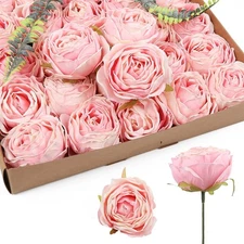 IPOPU Pink Flowers Silk Rose Heads 25PCS Fake Roses Artificial Flowers Real T...