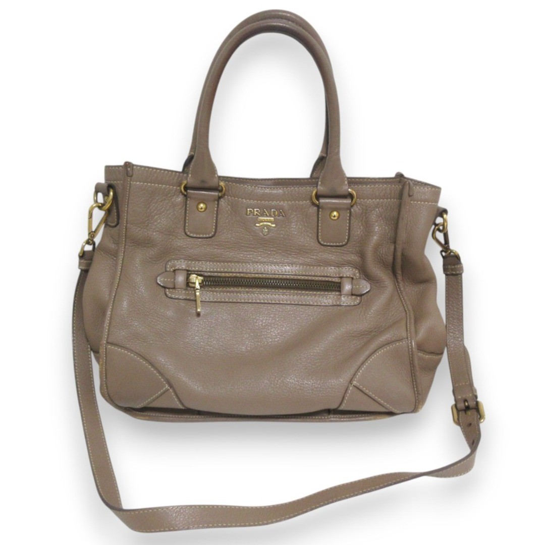 RARE PRADA Leather 2WAY Handbag Shoulder Bag BR4736 Brown Good Condition