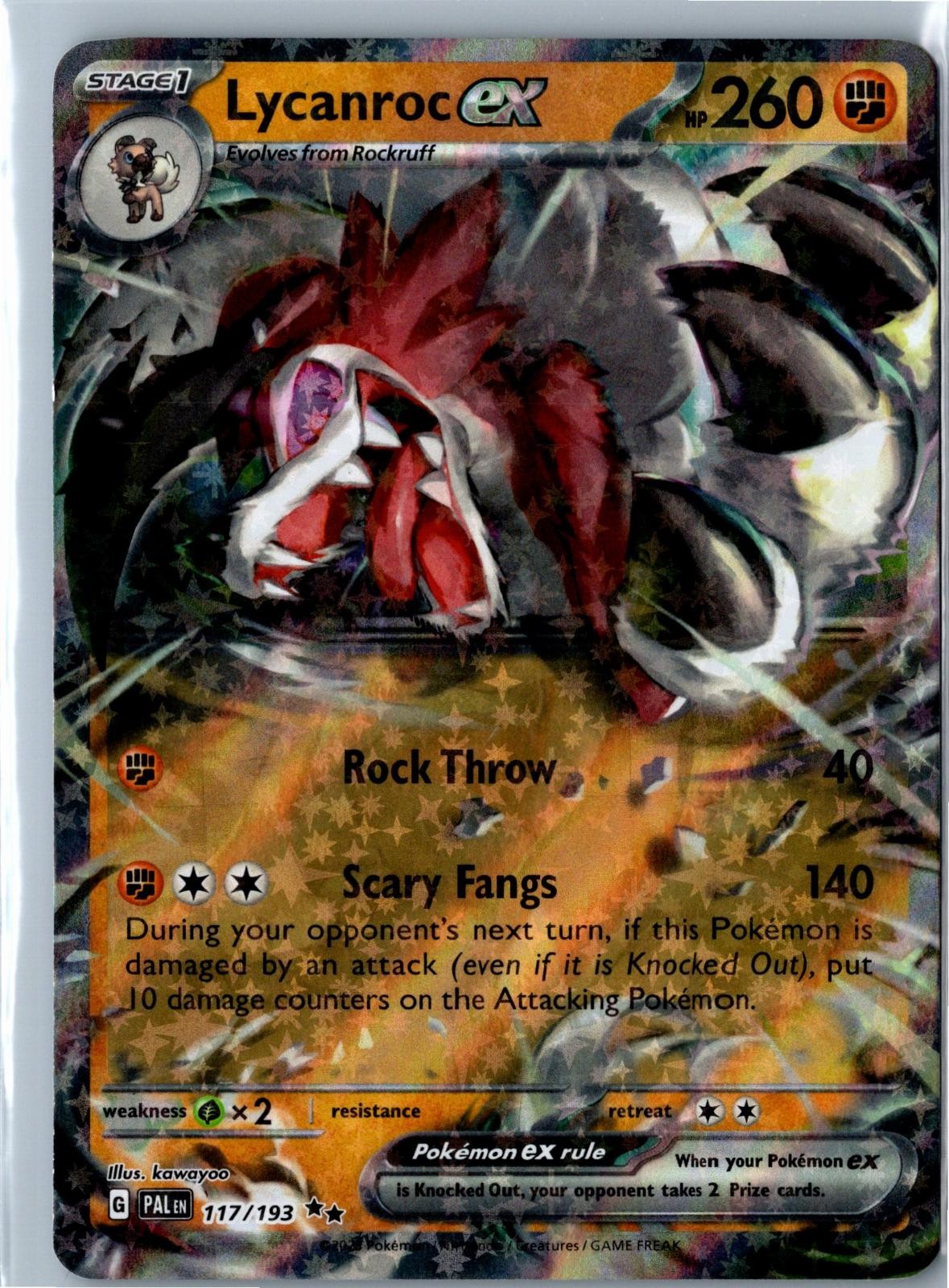 Pokemon Card - Lycanroc ex Paldea Evolved 117/193 Double Rare Holo LP - Modern
