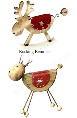 Festive Nordic Wooden Christmas Reindeer Standing Ornaments Rocking Reindeer 