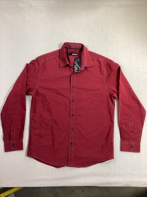 Cultura International Button Up Men s Large Stripe Long Sleeve Red NWT
