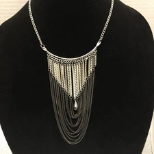 14” Zad vintage Silver  Tone  Chain Statement necklace  Lobster Clasp #17