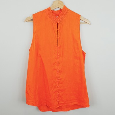 [ WITCHERY ] Womens Orange Linen Sleeveless Blouse Top | Size AU 14