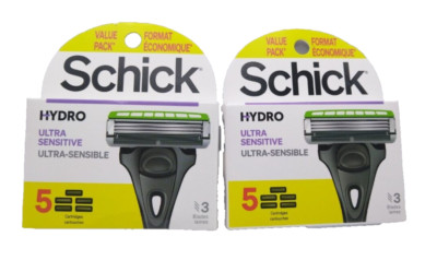 2X! Schick Hydro Ultra Sensitive 3 Blades 5 Refill ( 10 Cartridges) New In Box