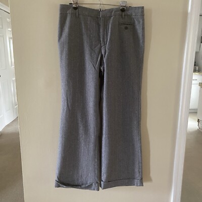 VIN Women GAP Stretch Size 14R Grey & White Striped Trousers w/ Cuff Lined Wool