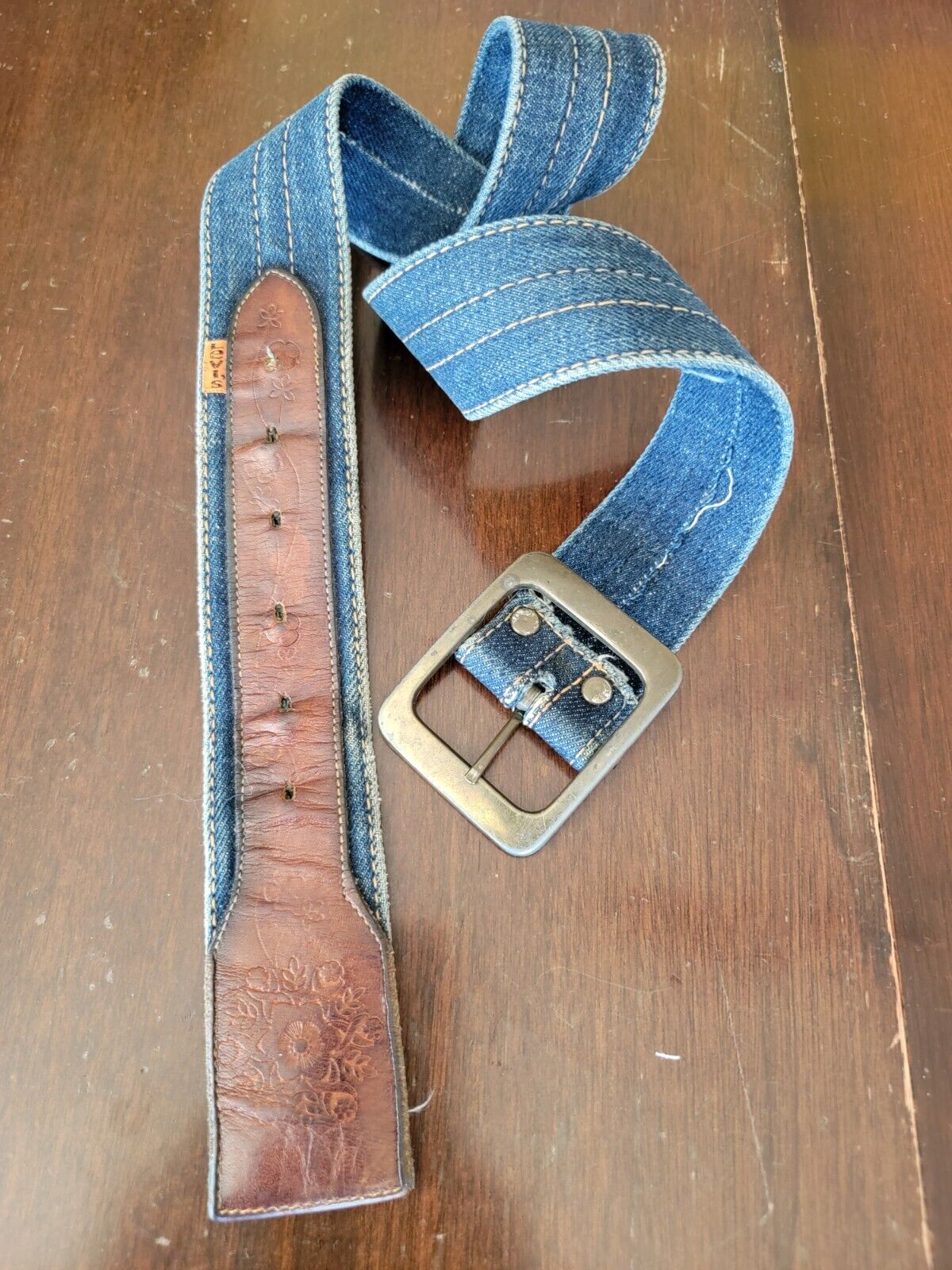 Levi's Strauss Vintage Belt tooled leather and bl… - image 15
