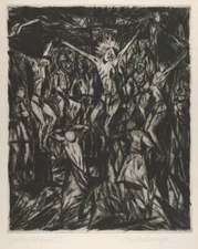 Crucifixion II Art Print Otto Lange 1918 Expressionist Woodcut German Religious