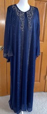 Formal Dress Kaftan Plus Size 22W Navy Overy lay Glitter Beads Long Sleeves Maxi