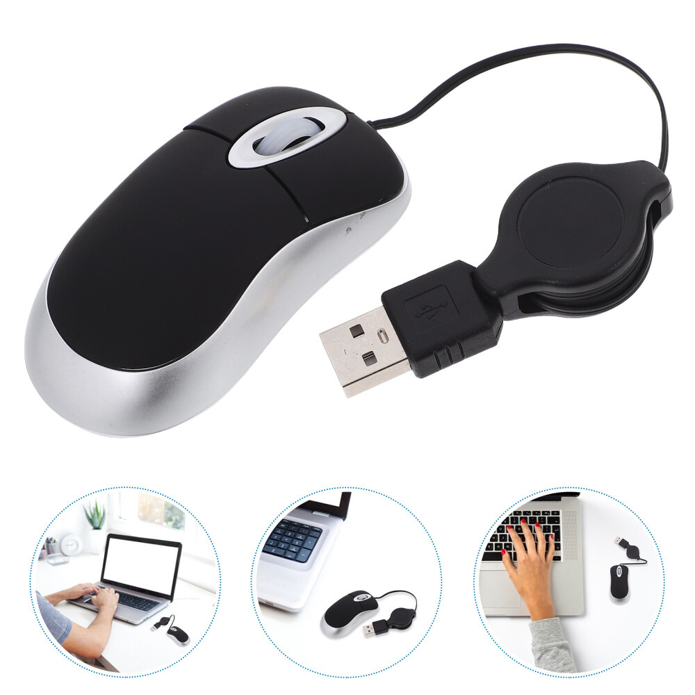 Retractable USB Wired Notebook Mouse for Laptop Gaming and Work-image