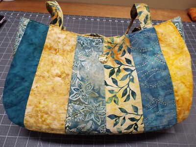 Beautiful Shades of Yellow Blue & Turquoise Batik Printed Handmade Quilted Purse