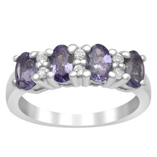 925 Sterling Silver 1.00 Ctw Tanzanite Gemstone Half Eternity Wedding Ring