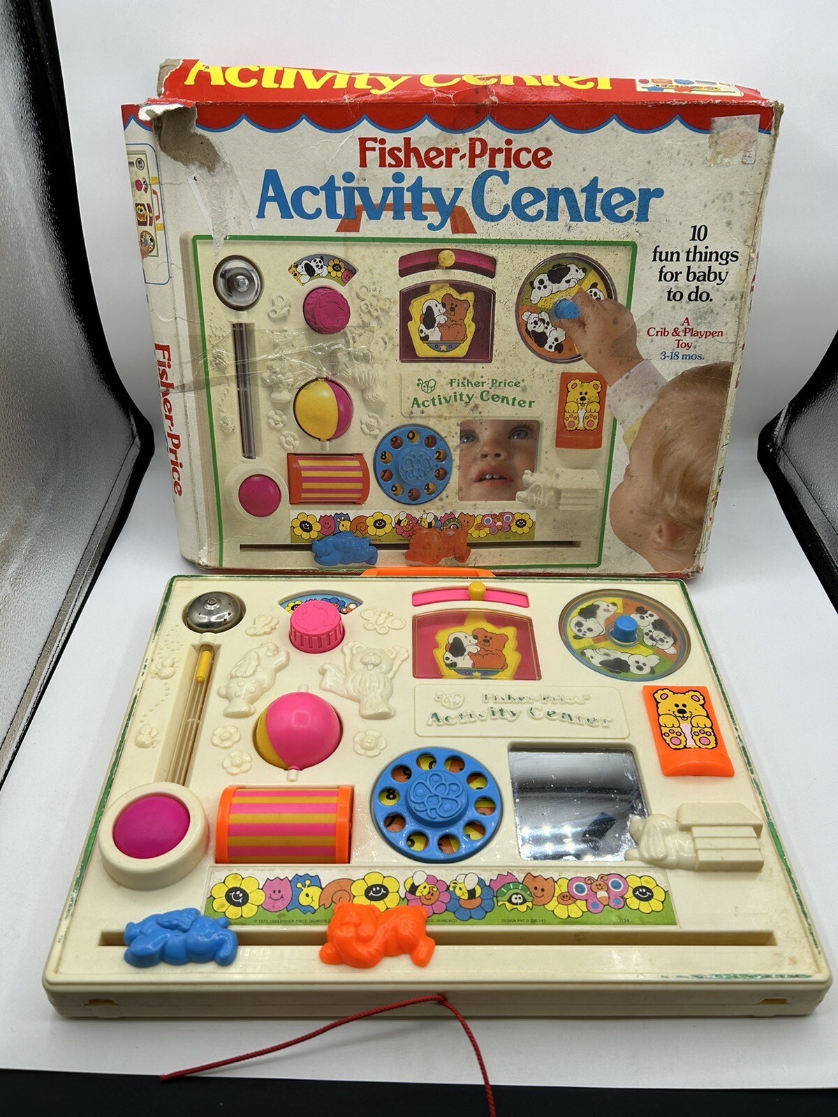 VINTAGE 1984 Fisher Price Activity Center Busy Box Baby Crib Toy