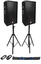  2 Rockville RSG12 12  3-Way 1000w 8 Ohm Passive DJ PA Speaker Stands Cables