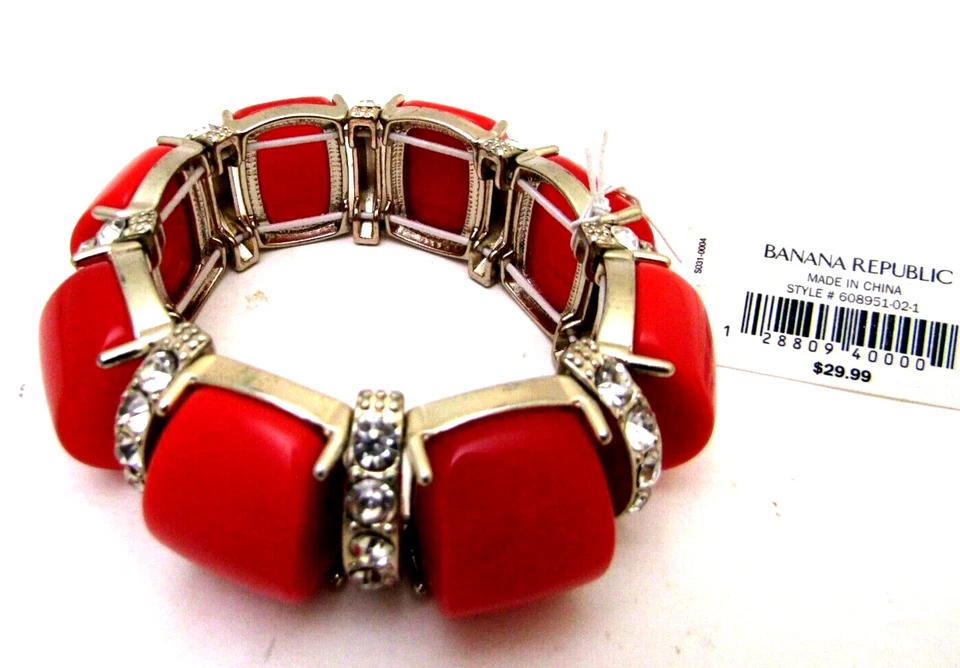 NUEVO CON ETIQUETAS Banana Republic Rojo Grueso Ancho Brazalete Estrás Foto 3 de 3