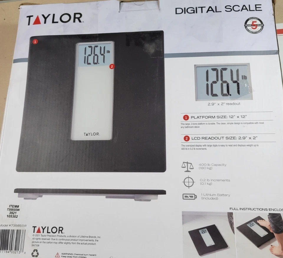 New Taylor Digital 400LB Capacity Black/Grey Bathroom Scale - Image 4 of 4