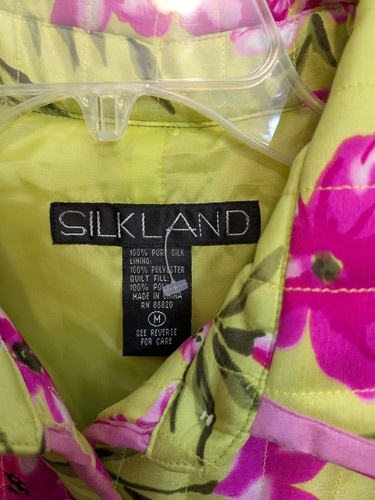 Silkland Women's Med Medium Silk Floral Neon Pink Green Quilted Jacket Coat VTG - Picture 11 of 15