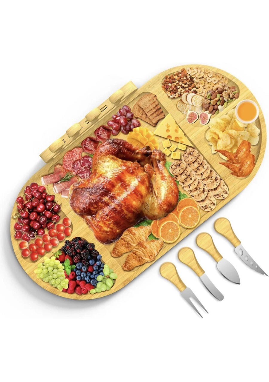 Charcuterie Boards Gift Set,Extra Big Bamboo Cheese Board with Knife for Ente...