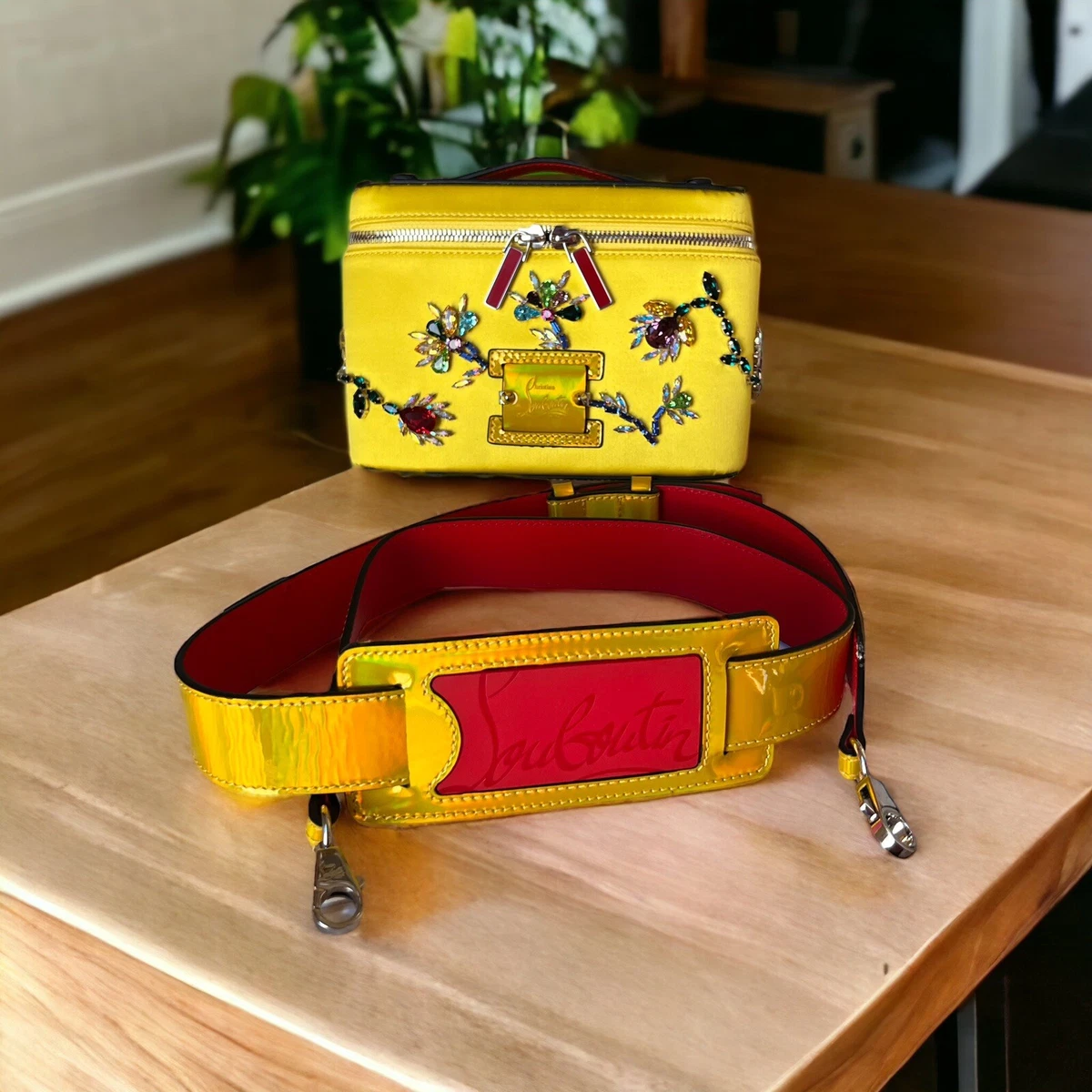 Christian Louboutin Kypipouch Yellow Embellished Crystals Handheld