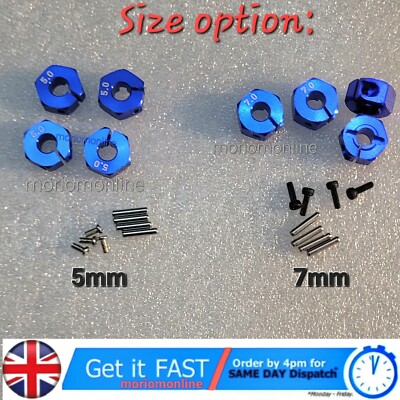1/10 Maßstab RC Auto 12 mm BLAU Alufelge Adapter Antrieb Sechskant Nabe Pin Mutter 5 mm 7 mm