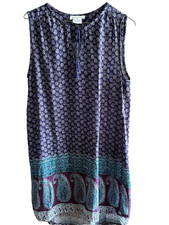 Beach lunch lounge women's sundress tunic M blue green paisley India sleeveless