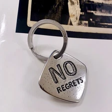 NO REGRETS Stainless Steel Keychain, Inspirational Message Gift by Controse