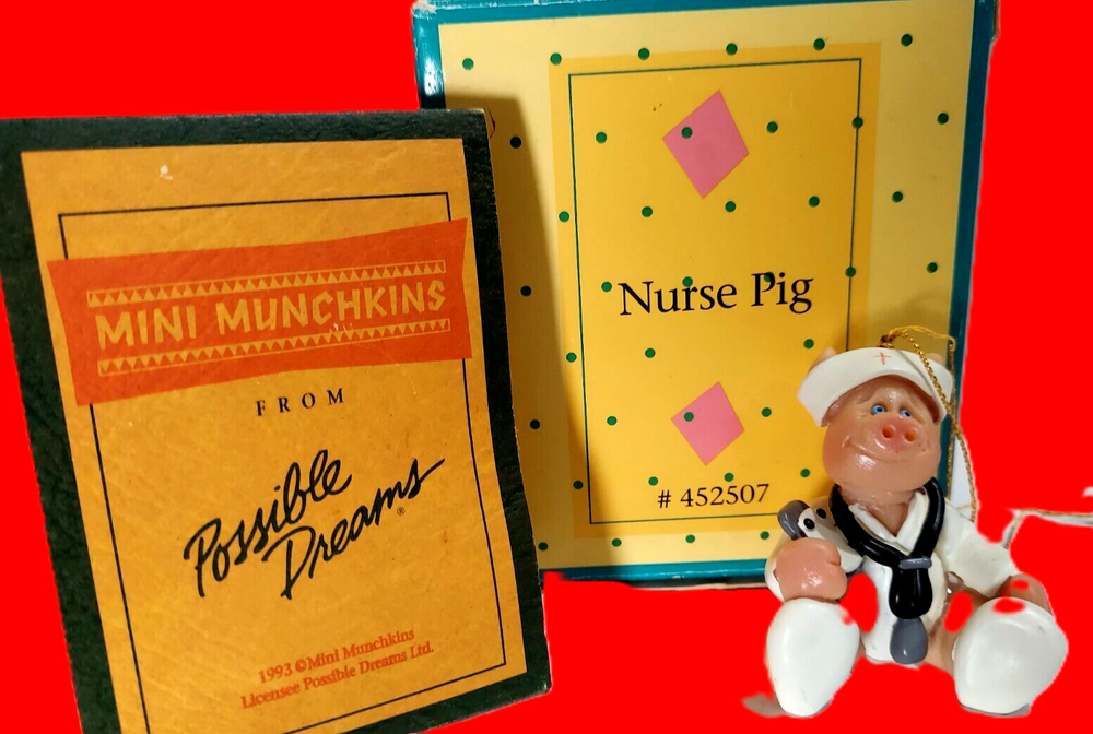 NURSE PIG MINI MUNCHKINS Pig Figurine Ornament Vintage Possible Dreams 1993 RARE