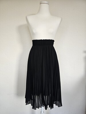 Midirock Schwarz Faltenrock Chiffon XXS Xs S M