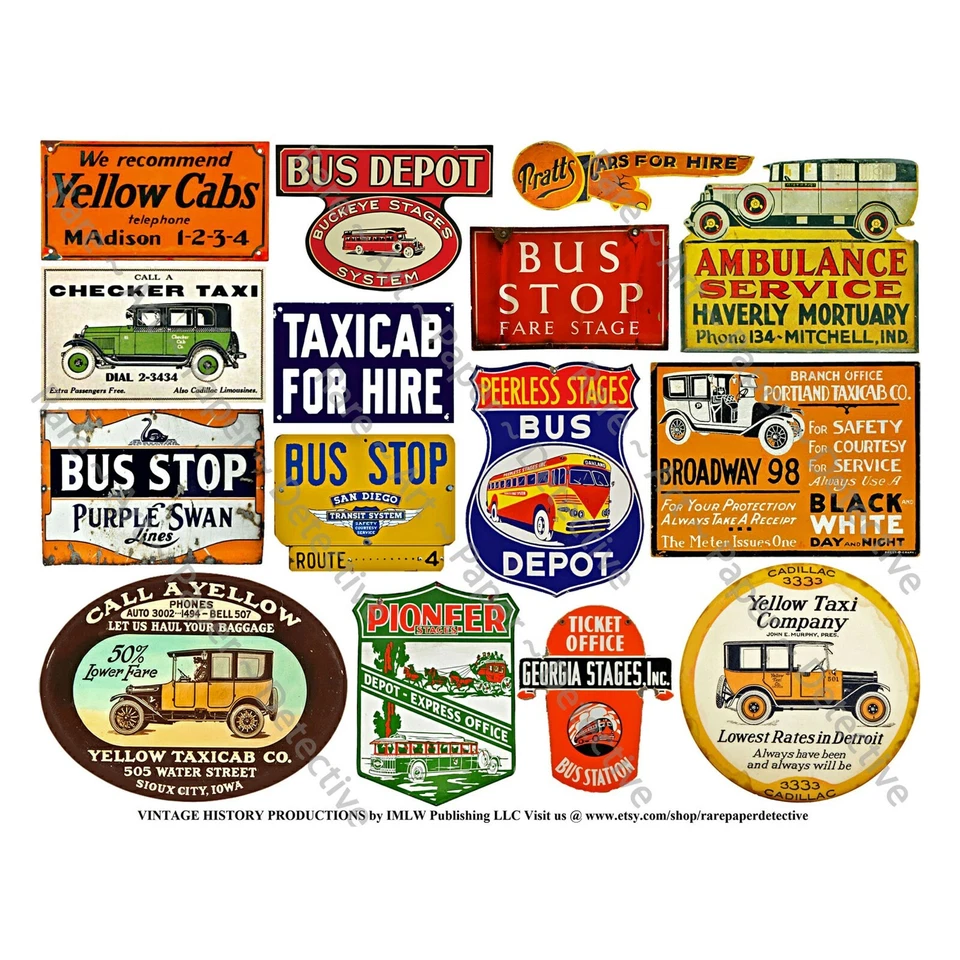Travel & Garage Sign Stickers, Car & Bus Depot Signs, 2 REPRODUCTION Sheets - Image 2 of 3