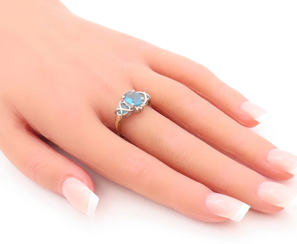 14K GOLD Vintage Ring Genuine Diamonds & Multi Cut Blue Topaz  Sz 8  GR889 - Image 3 of 4