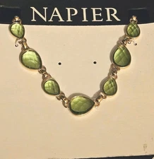 Classic NAPIER Faceted Green Crystal Necklace New With Tags