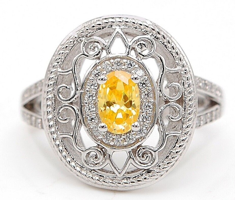 2CT Heat Treated Yellow Topaz 925 Solid Sterling Silve Ring Sz 7 &5-8