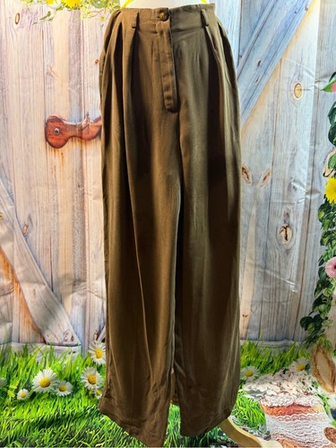 815-Rena Rowan Olive Pleated Wide-Leg Trousers
