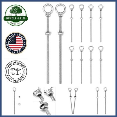 10 Pack Marine Grade Stainless Steel Eyebolts, 1/4'' Diameter for Strong Support